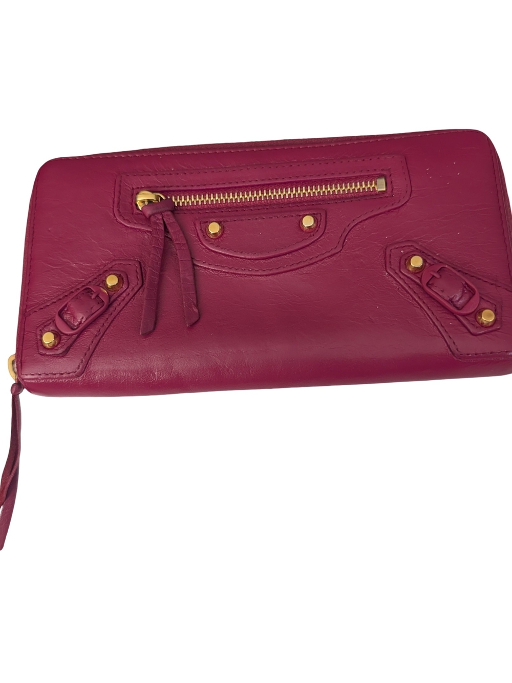 Balenciaga Soft Pink Zip Around Wallet Clutch Purse Gold Hardware